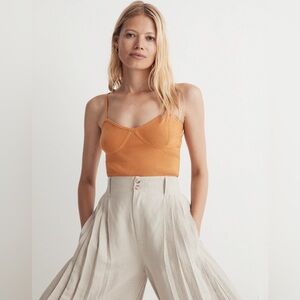 NWT Madewell Corset Detail Crop Sweater Top in Ochre Fresco Orange Sz XL